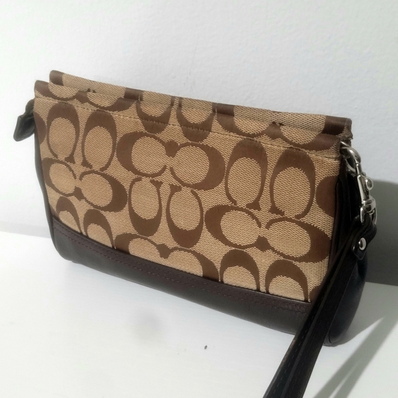 Coach Signature Brown and Tan Wristlet Good Cond - Picture 7 of 17